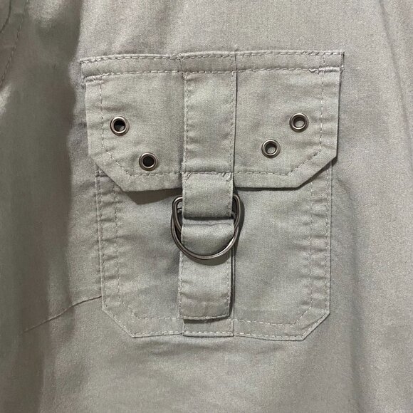 Vintage 90s Grey Button Down Shirt with Metal Hardware Cargo Utility Grunge Y2K - Picture 3 of 12